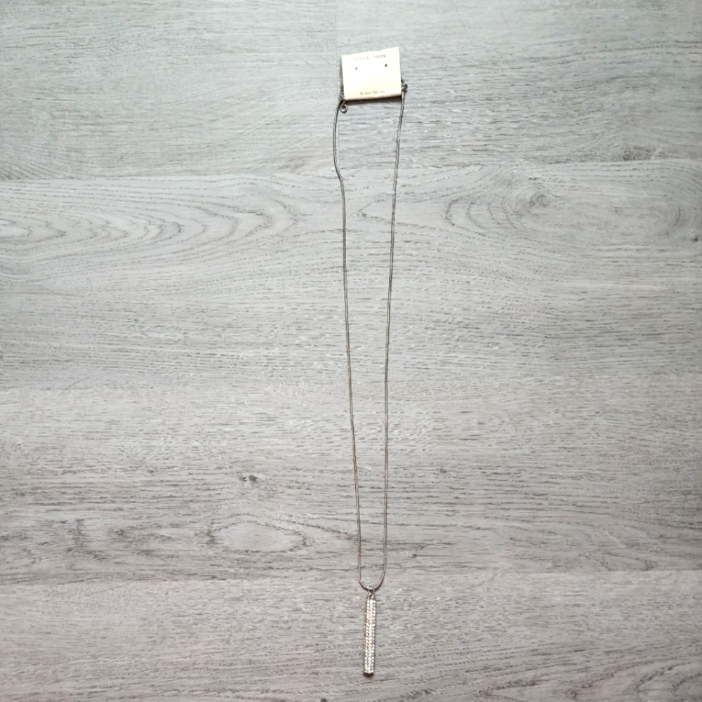 NWT Women's Jewelry Kim Min Sun Silver Embellished Cylinder Pendant Necklace
